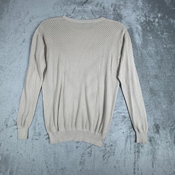 Theory‎ Sweater Womens Small Tan Dreamerly Open Knit Mesh Neutral Minimalist - Picture 3 of 9